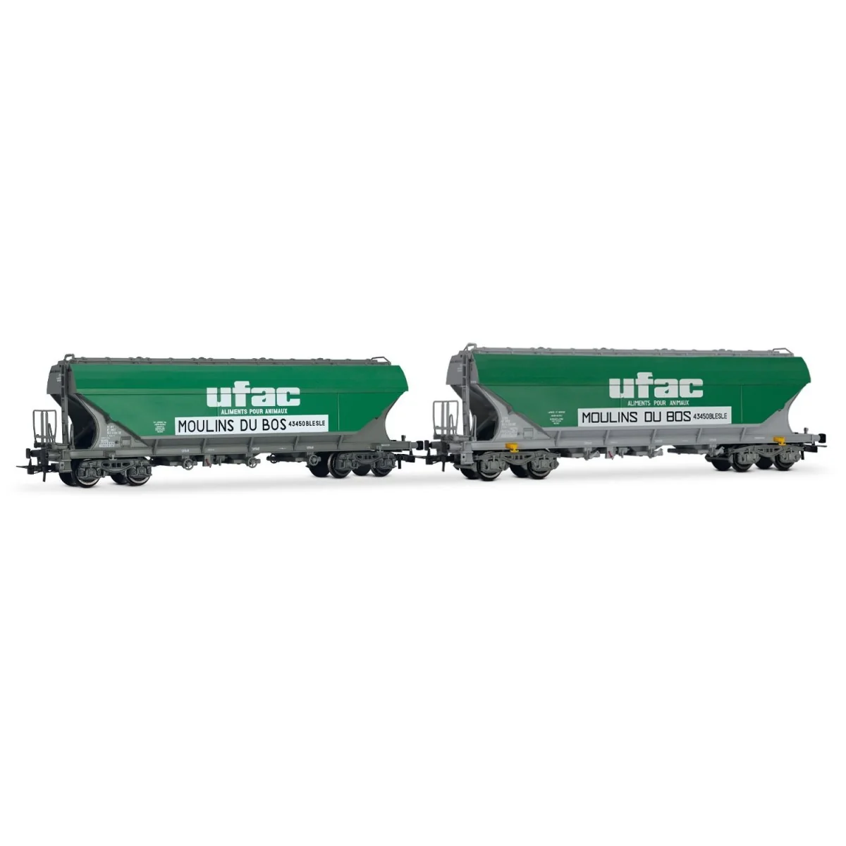 Jouef HJ6281 Set of 2 bogie hopper wagons with flat sides, UFAC Jouef HJ6281 Set of 2 bogie hopper wagons with flat sides, UFAC
