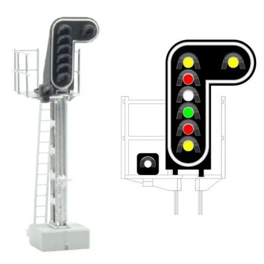MAFEN_413211-MAFEN 413211 Main signal with 8 LED lights (double yellow/red/white/green/red/yellow/white), SNCF, N scale