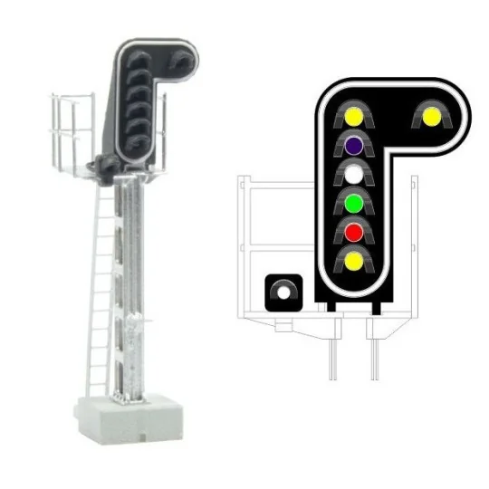 MAFEN_413212-MAFEN 413212 Main signal with 8 LED lights (double yellow/violet/white/green/red/yellow/white), SNCF, N scale