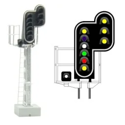 MAFEN 413217 Signal principal 10 feux LED (double jaune/violet/blanc/vert/rouge/jaune/blanc + double jaune), SNCF, échelle N MAF