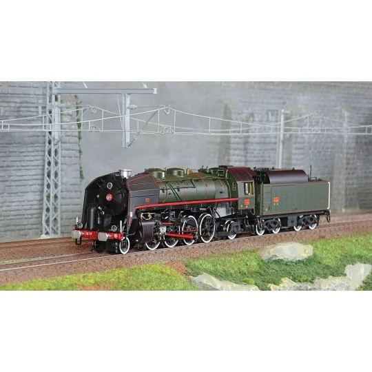 HJ2433S-Jouef HJ2433S 141 R 1244 Steam Locomotive, Large Capacity Fuel Tender, Green/Black, White Wheels, SNCF, Digital Sound