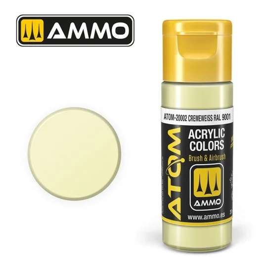 Acrylic paint Cream White RAL 9001 20ml ATOM AMMO ATOM-20002-Acrylic paint Cream White RAL 9001 20ml ATOM AMMO - ATOM-20002
