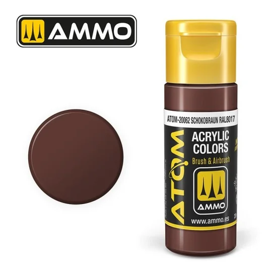 Peinture acrylique Schokobraun RAL 8017 20ml ATOM AMMO ATOM-20062-Peinture acrylique Schokobraun RAL 8017 20ml ATOM AMMO