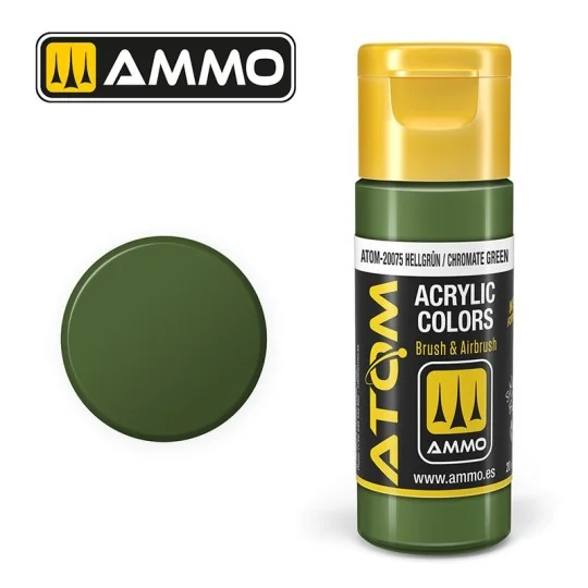 Peinture acrylique Hellgrün / Chromate Vert 20ml ATOM AMMO ATOM-20075-Peinture acrylique Hellgrün / Chromate Vert 20ml ATOM AMMO