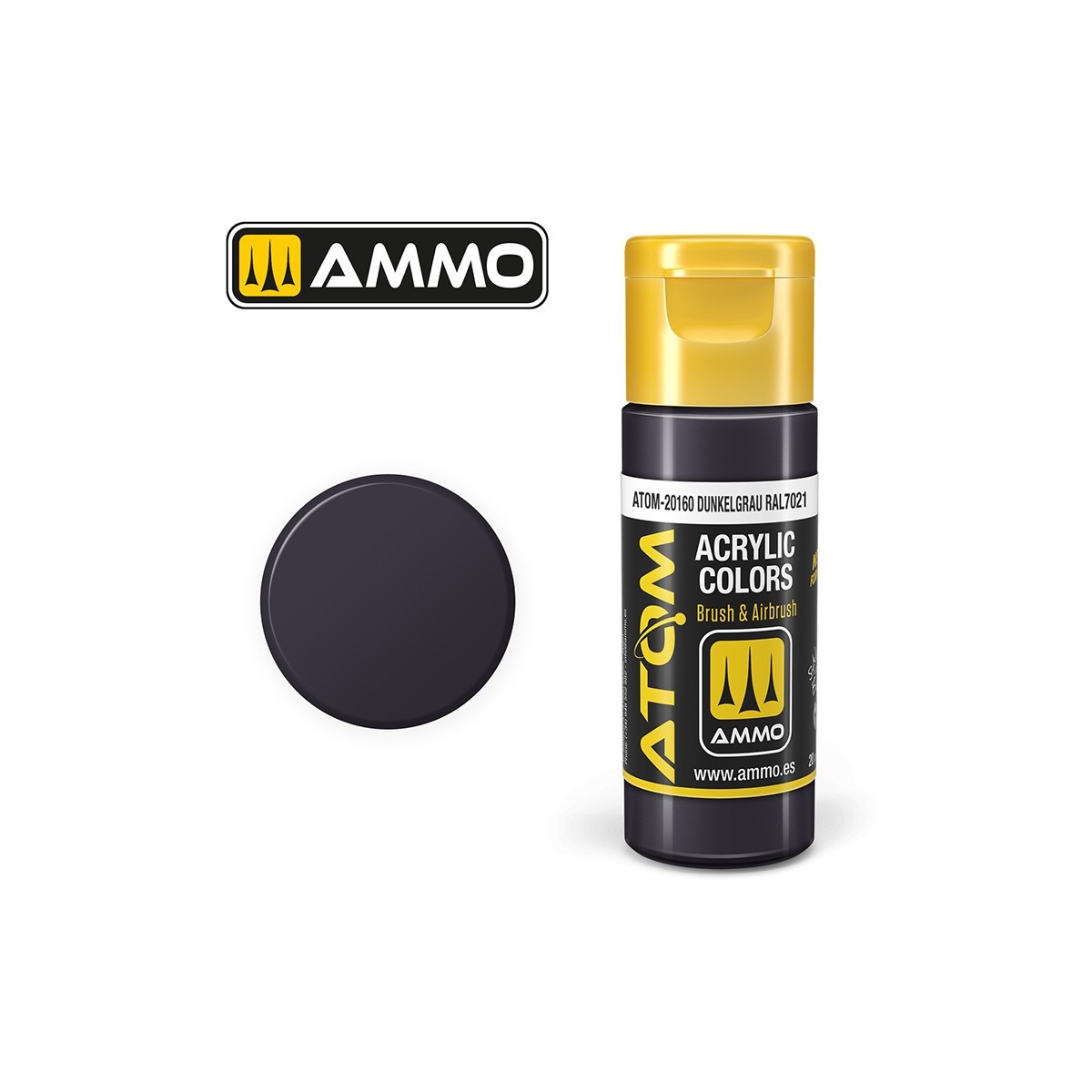 Dark Grey Acrylic Paint RAL7021 20ml ATOM AMMO - ATOM-20160
