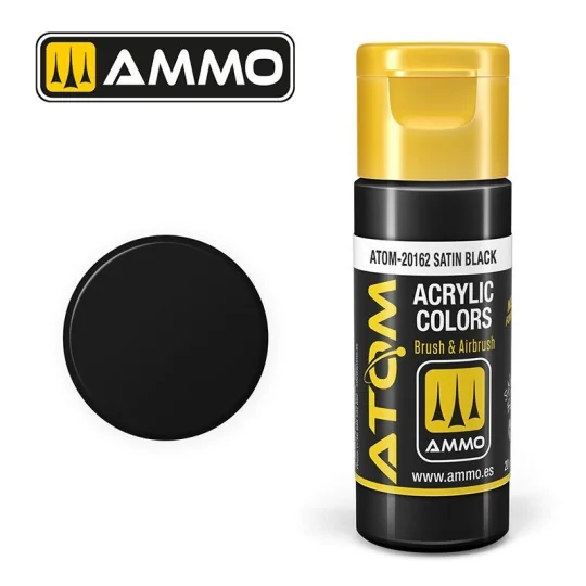 ATOM-20162-ATOM AMMO Satin Black Acrylic Paint 20ml - ATOM-20162