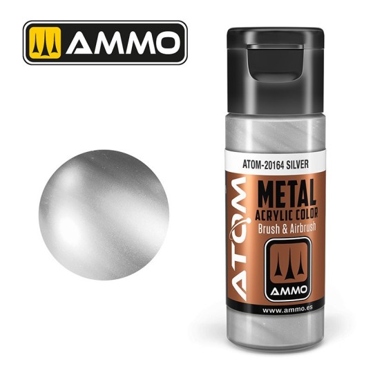 ATOM-20164-Silver Acrylic Paint 20ml ATOM METALLIC AMMO