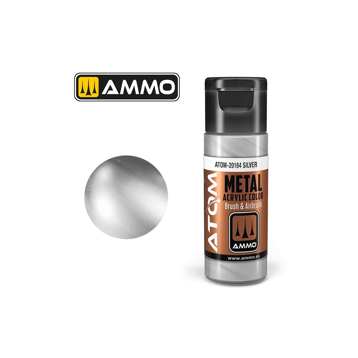 Peinture acrylique Argent 20ml ATOM METALLIC AMMO