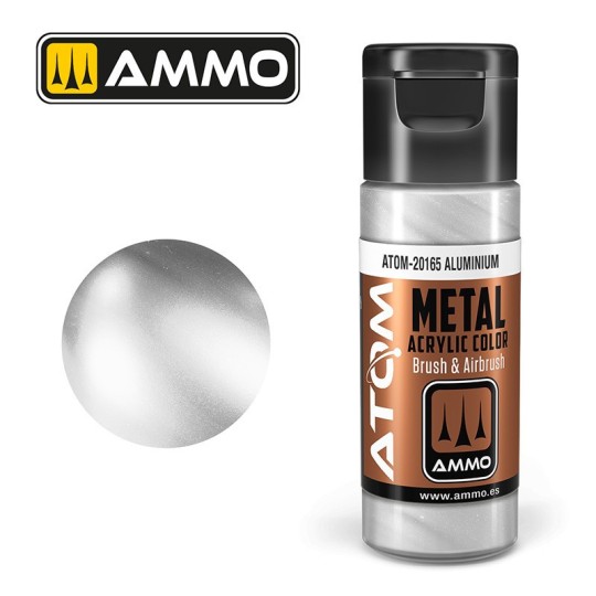 ATOM-20165-Peinture acrylique Aluminium 20ml ATOM METALLIC AMMO