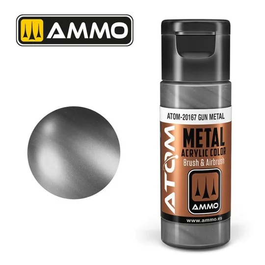 Peinture acrylique Gun Metal 20ml ATOM METALLIC AMMO ATOM-20167-Peinture acrylique Gun Metal 20ml ATOM METALLIC AMMO - ATOM-20167
