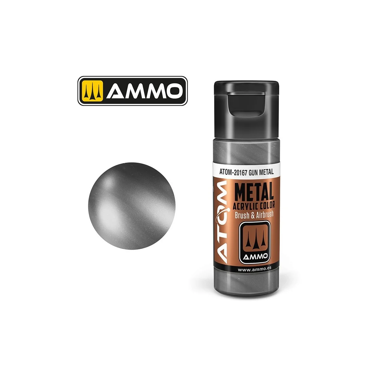 Peinture acrylique Gun Metal 20ml ATOM METALLIC AMMO Peinture acrylique Gun Metal 20ml ATOM METALLIC AMMO