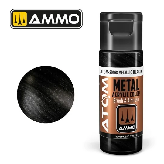 ATOM-20168-Black Acrylic Paint 20ml ATOM METALLIC AMMO - ATOM-20168