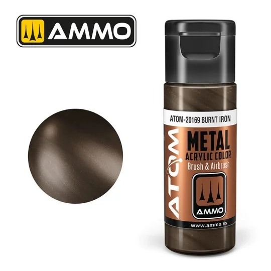 Peinture acrylique Fer brûlé 20ml ATOM METALLIC AMMO ATOM-20169-Peinture acrylique Fer brûlé 20ml ATOM METALLIC AMMO - ATOM-20169