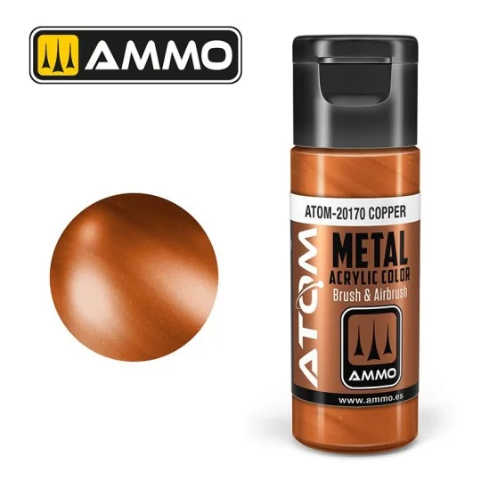 Copper Acrylic Paint 20ml ATOM METALLIC AMMO ATOM-20170-Copper Acrylic Paint 20ml ATOM METALLIC AMMO - ATOM-20170