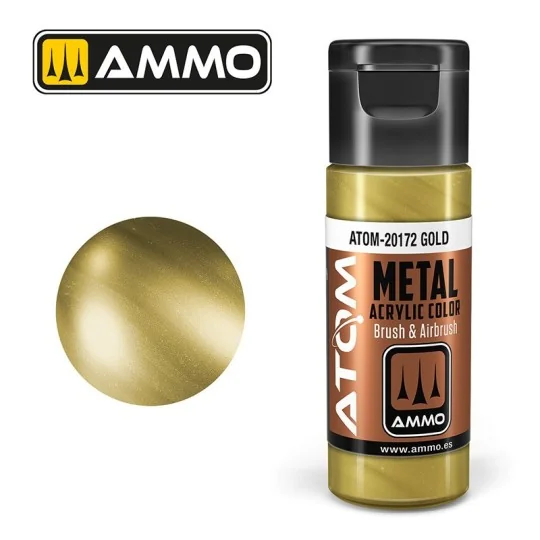 ATOM-20172-Acrylic Paint Gold 20ml ATOM METALLIC AMMO - ATOM-20172