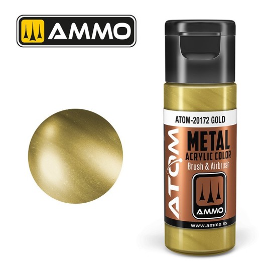 ATOM-20172-Peinture acrylique Or 20ml ATOM METALLIC AMMO