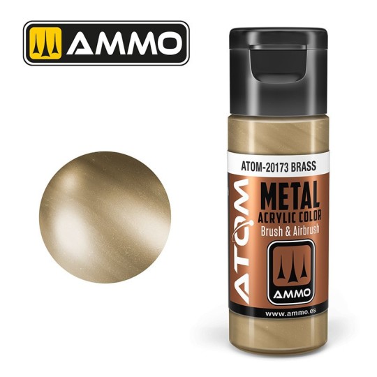 ATOM-20173-Brass Acrylic Paint 20ml ATOM METALLIC AMMO
