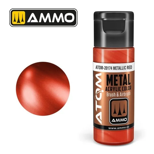 Red acrylic paint 20ml ATOM METALLIC AMMO ATOM-20174-Red Acrylic Paint 20ml ATOM METALLIC AMMO - ATOM-20174