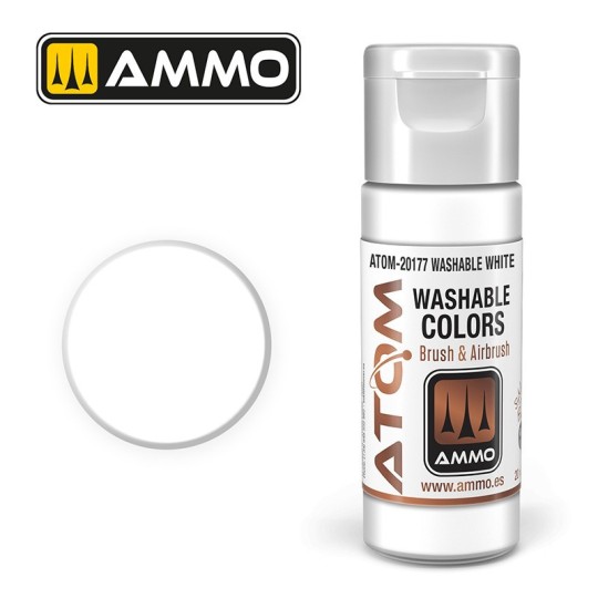 ATOM-20177-Peinture acrylique Blanc 20ml ATOM WASHABLE AMMO