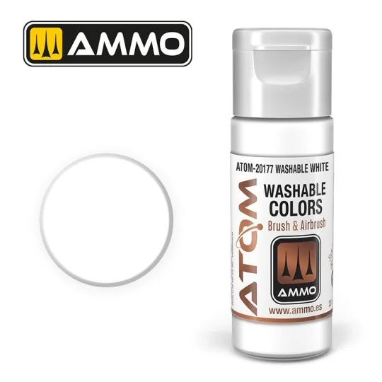 ATOM-20177-White Acrylic Paint 20ml ATOM WASHABLE AMMO - ATOM-20177