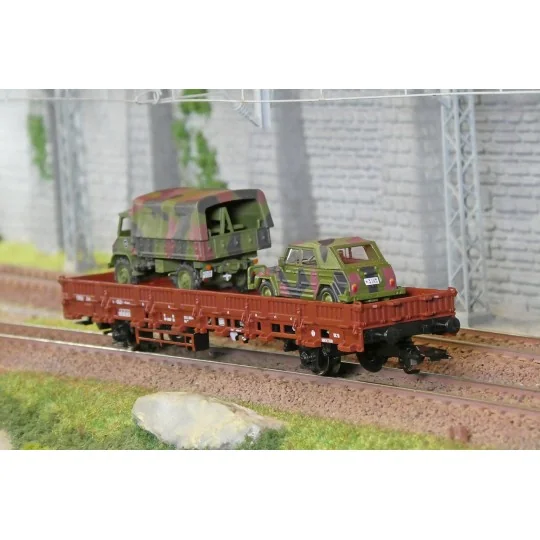 Marklin_46929-Marklin 46929 Wagon à ranchers Kb 443, DB, avec Kübelwagen VW 181 et Unimog S 404