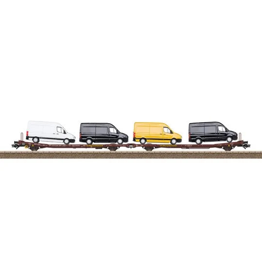 Trix_24428-Trix 24428 Laads 800B Articulated Flat Wagons, Transwaggon, loaded with 4 VW Crafter vans