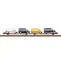 Trix 24428 Laads 800B Articulated Flat Wagons, Transwaggon, loaded ... Trix_24428-Trix 24428 Laads 800B Articulated Flat Wagons, Transwaggon, loaded with 4 VW Crafter vans