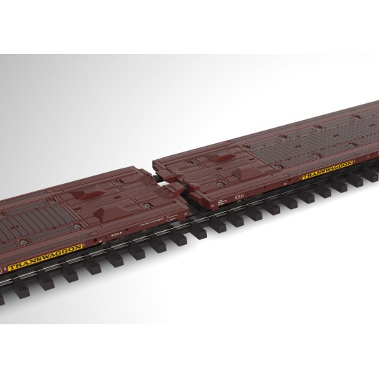 Trix_24428-Trix 24428 Wagons plats articulés Laads 800B, Transwaggon, chargé 4 fourgons VW Crafter