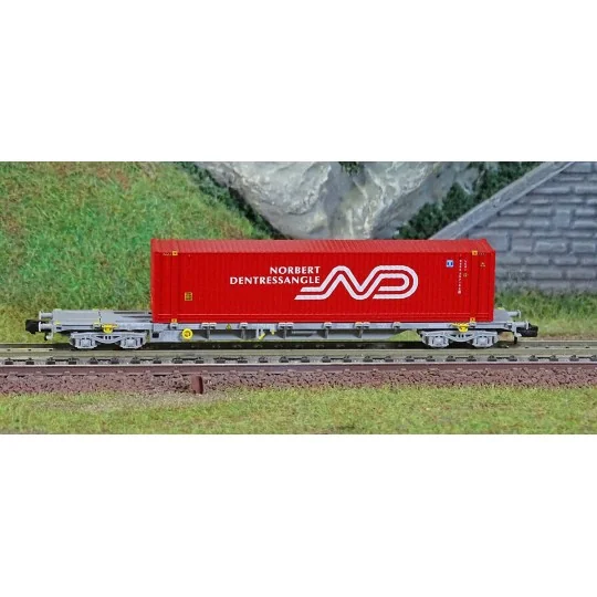 Arnold HNS6501 Flat wagon for container transport, SNCF, loaded wit... HNS6501-Arnold HNS6501 Flat wagon for container transport, SNCF, loaded with Norbert Dentressangle 45' container, N scale