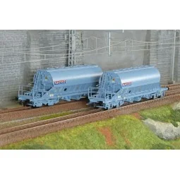 Jouef HJ6230 Set of 2 Taoos bogie hopper wagons, blue livery, NACCO...