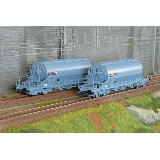 HJ6230-Jouef HJ6230 Set of 2 Taoos bogie hopper wagons, blue livery, NACCO