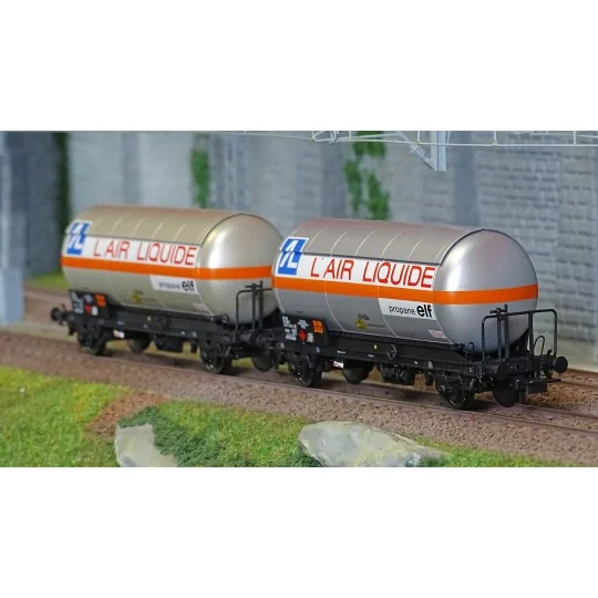 HJ6287-Jouef HJ6287 Set de 2 wagons citernes à gaz, toit pare soleil, Air Liquide