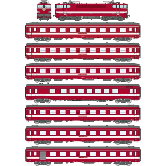 CM-016.S-Ree Modeles CM016S Le Capitole Train Set: BB 9281 Electric Locomotive, Red, 5x A9 + A7D + Vru, Sound, Motorized Pantographs