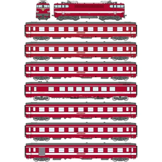 CM-016-Ree Modeles CM016 Le Capitole Train Set, BB 9281 Electric Locomotive, Red, 5x A9 + A7D + Vru