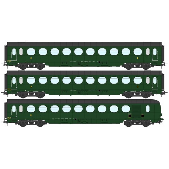 VB-495-Ree Modeles VB495 Set of 3 lightweight "Sausage" cars, ETAT, B10, green 306, ep. III, illuminated