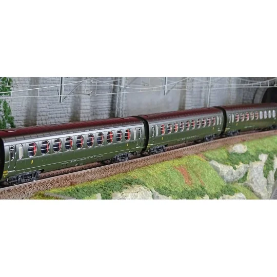 VB-495-Ree Modeles VB495 Set de 3 voitures allégées "Saucisson", ETAT, B10, vert 306, ep. III, éclairé