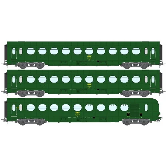 Ree Modeles VB500 Set of 3 lightweight "Sausage" cars, ETAT, B10/B1... VB-500-Ree Modeles VB500 Set of 3 lightweight "Sausage" cars, ETAT, B10/B10/B5d, green 301, ep. IV, illuminated