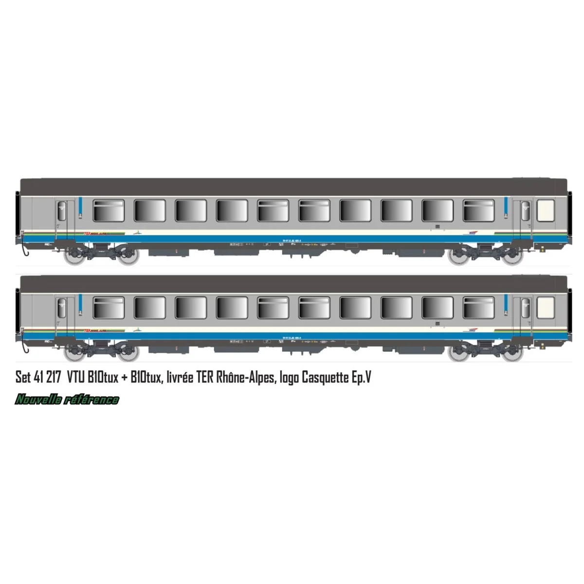 LS Models 41217 Set de 2 voitures VTU, B10tux / B10tux, livrée TER Rhône-Alpes, SNCF, logo Casquette, éclairées Ls models LSM_41