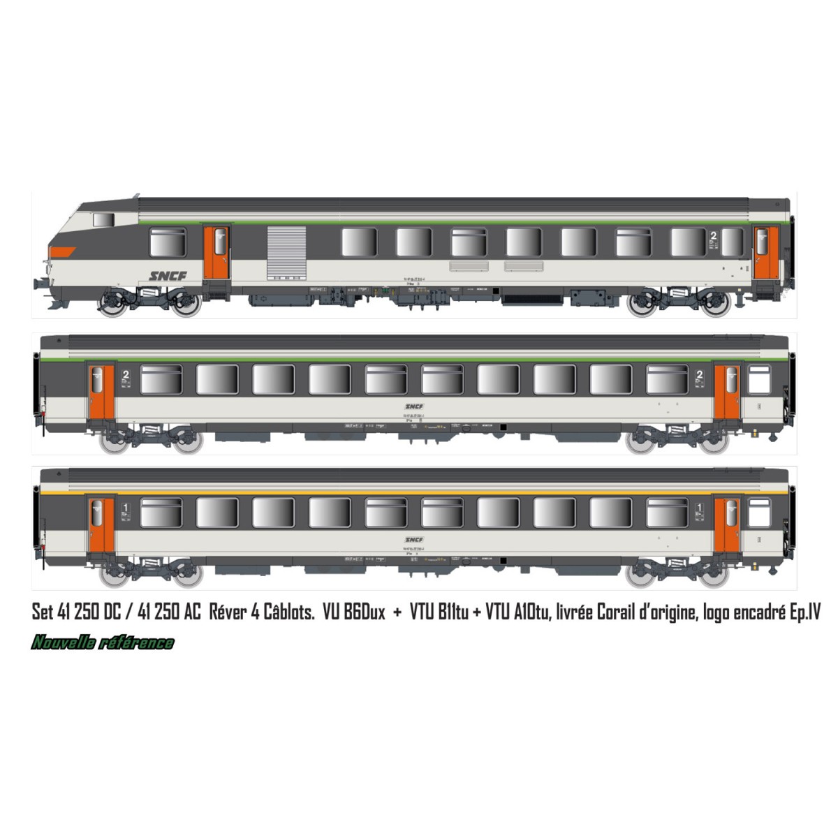 Set of 3 original Corail coaches VU + VTU LS Models, 41250DC, drivi...