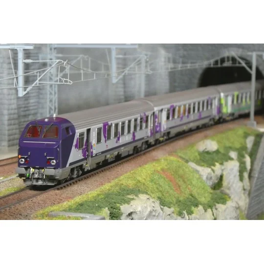 LSM_41251DC-LS Models 41251DC Set de 3 voitures VU + VTU, voiture pilote, SNCF, Intercités Haute-Normandie, logo Carmillon, éclairage