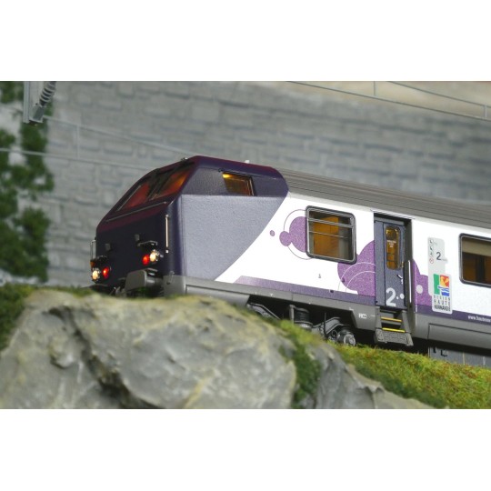 LSM_41251DC-LS Models 41251DC Set de 3 voitures VU + VTU, voiture pilote, SNCF, Intercités Haute-Normandie, logo Carmillon, éclairage