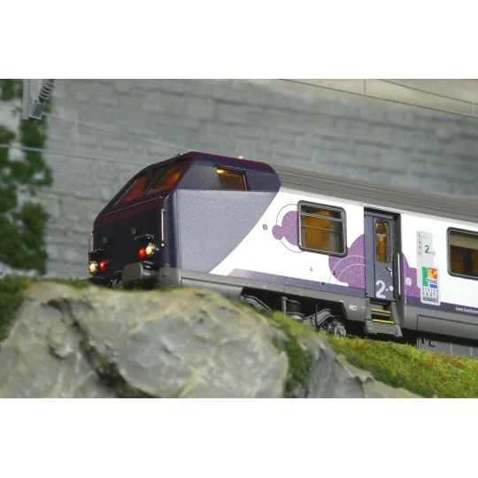 LSM_41251DC-LS Models 41251DC Set de 3 voitures VU + VTU, voiture pilote, SNCF, Intercités Haute-Normandie, logo Carmillon, éclairage