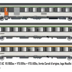 LS Models 41252DC Set de 3 voitures Corail d’origine VU + VTU, voiture pilote, SNCF, logo Nouille, éclairage Ls models LSM_41252