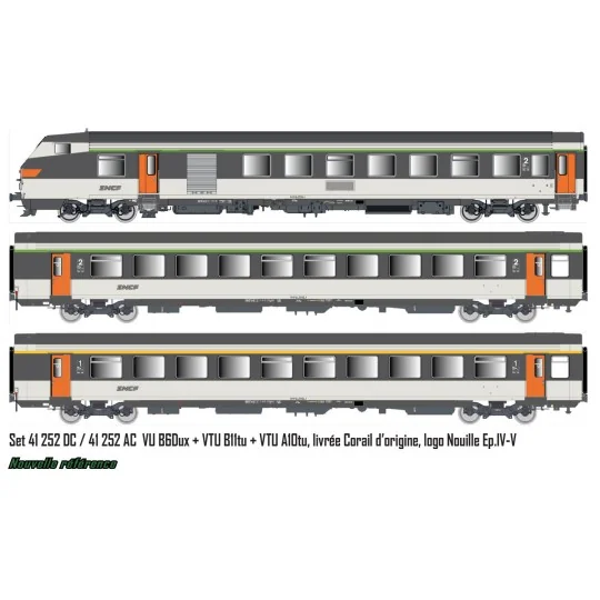 LS Models 41252DC Set de 3 voitures Corail d’origine VU + VTU, voiture pilote, SNCF, logo Nouille, éclairage Ls models LSM_41252 LSM_41252DC-LS Models 41252DC Set de 3 voitures Corail d’origine VU + VTU, voiture pilote, SNCF, logo Nouille, éclairage