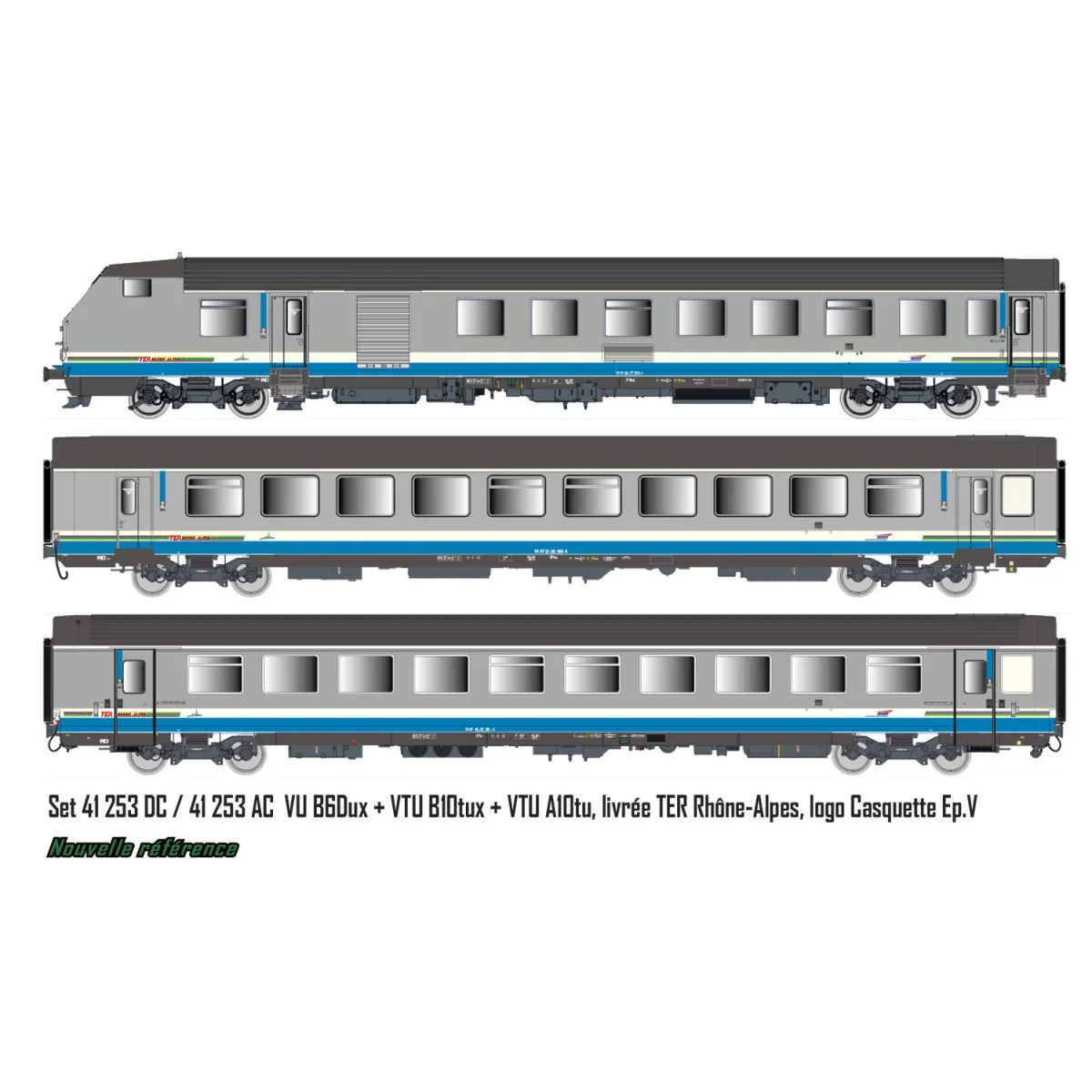 LS Models 41253DC Set de 3 voitures VU + VTU, voiture pilote, SNCF, TER Rhône-Alpes, logo Casquette, éclairage Ls models LSM_412