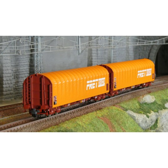 Roco_6600161-Roco 6600161 Set de 2 wagons bâche coulissante à bogies, type Rilns, SNCF, FRET oranges