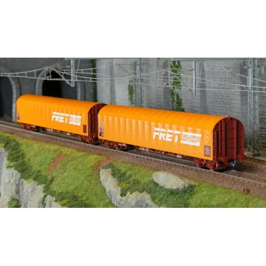 Roco_6600161-Roco 6600161 Set de 2 wagons bâche coulissante à bogies, type Rilns, SNCF, FRET oranges