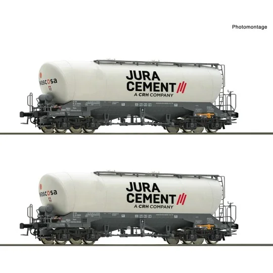 Roco_6600191-Roco 6600191 Set of 2 silo wagons, Jura Cement/Wascosa