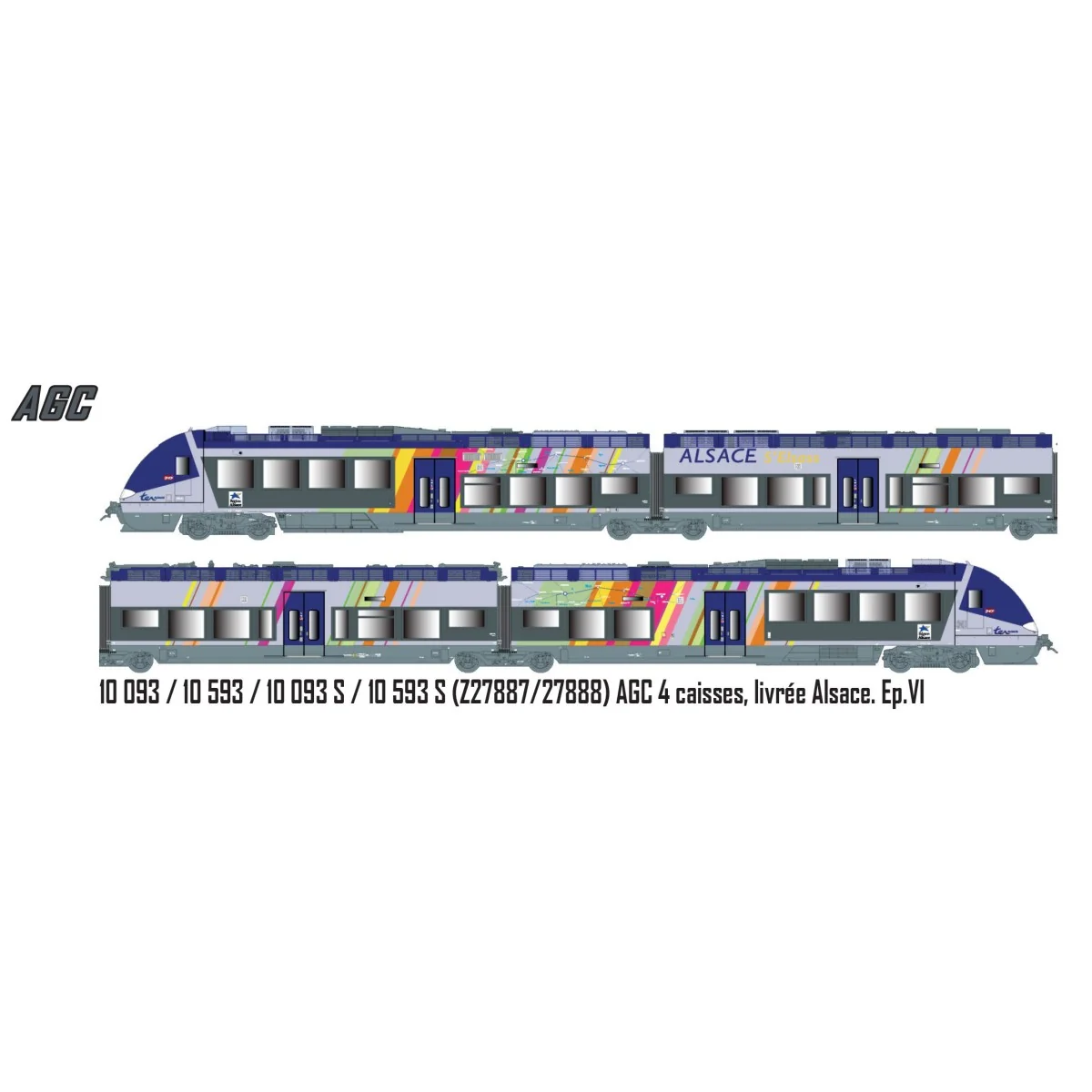 LS Models 10093 AGC Z 27887 Railcar, 4 cars, Blue/Grey, Alsace live...