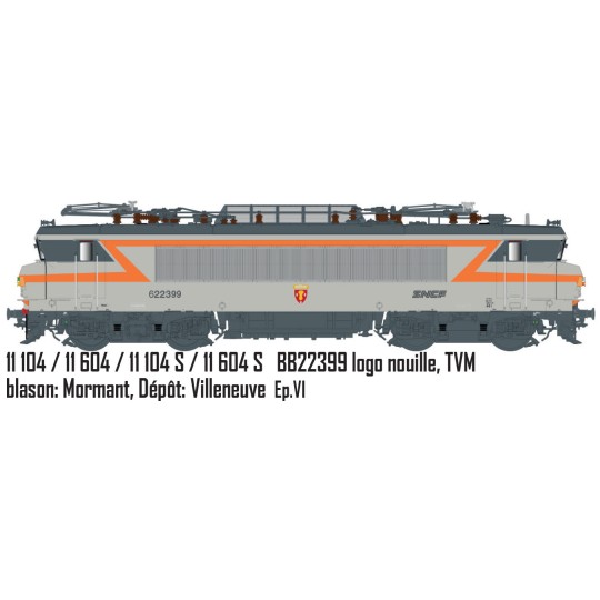 Lsm_11104S-Ls Models 11104S Locomotive électrique BB 22399 SNCF, gris béton/orange, logo Nouille, blason Mormant, Villeneuve, Sonore